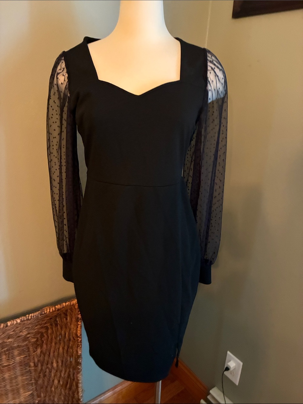 SHEIN Black Long-Sleeve Mesh Dot Sheer Dress